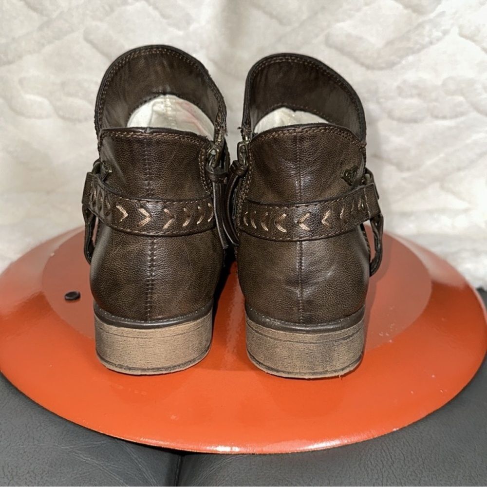 ROXY 9 Brown Faux Leather Embroidered Ankle Zip Saddle Boots - Picture 7 of 15